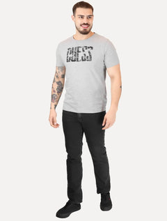 Camiseta Guess Masculina Eroded Logo Print Cinza Mescla