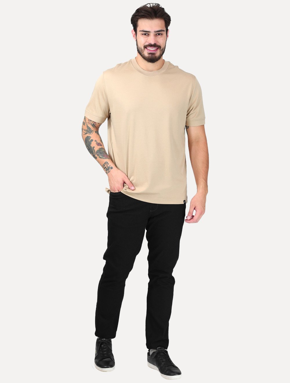 Camiseta Dixen Over Recorte Estruturado na Manga Caqui