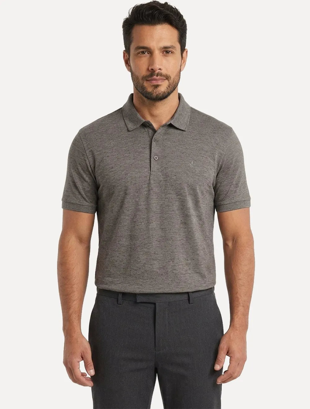 Polo Dudalina Masculina Malha Cotton Linho Listra Marrom Escuro