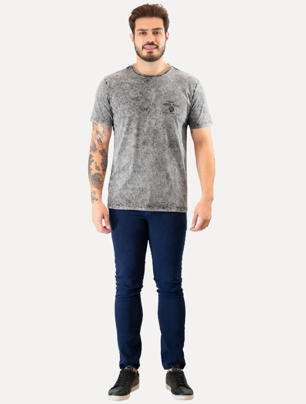 Camiseta John John Masculina Regular Vintage Rock Store Cinza Mescla