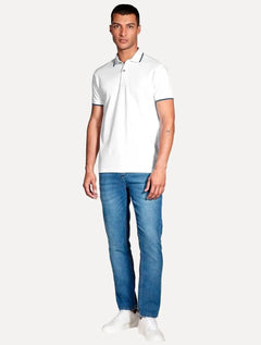 Polo Aramis Masculina Regular Piquet 4 Frisos Blue Branca