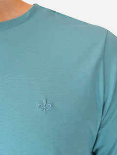 Camiseta Dudalina Masculina Essentials Modal Logo Azul Turquesa