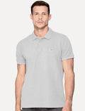 Polo Guess Masculina Piquet Small Patch Cinza Claro