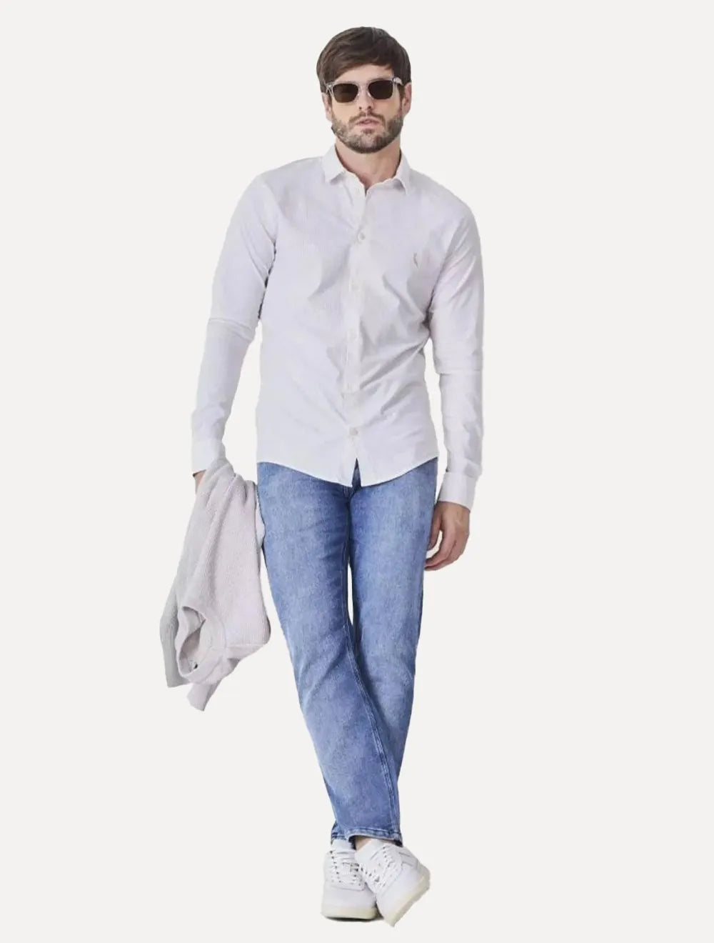 Camisa Reserva Masculina Office Enxuto Grid Duplo Rosa Lotus