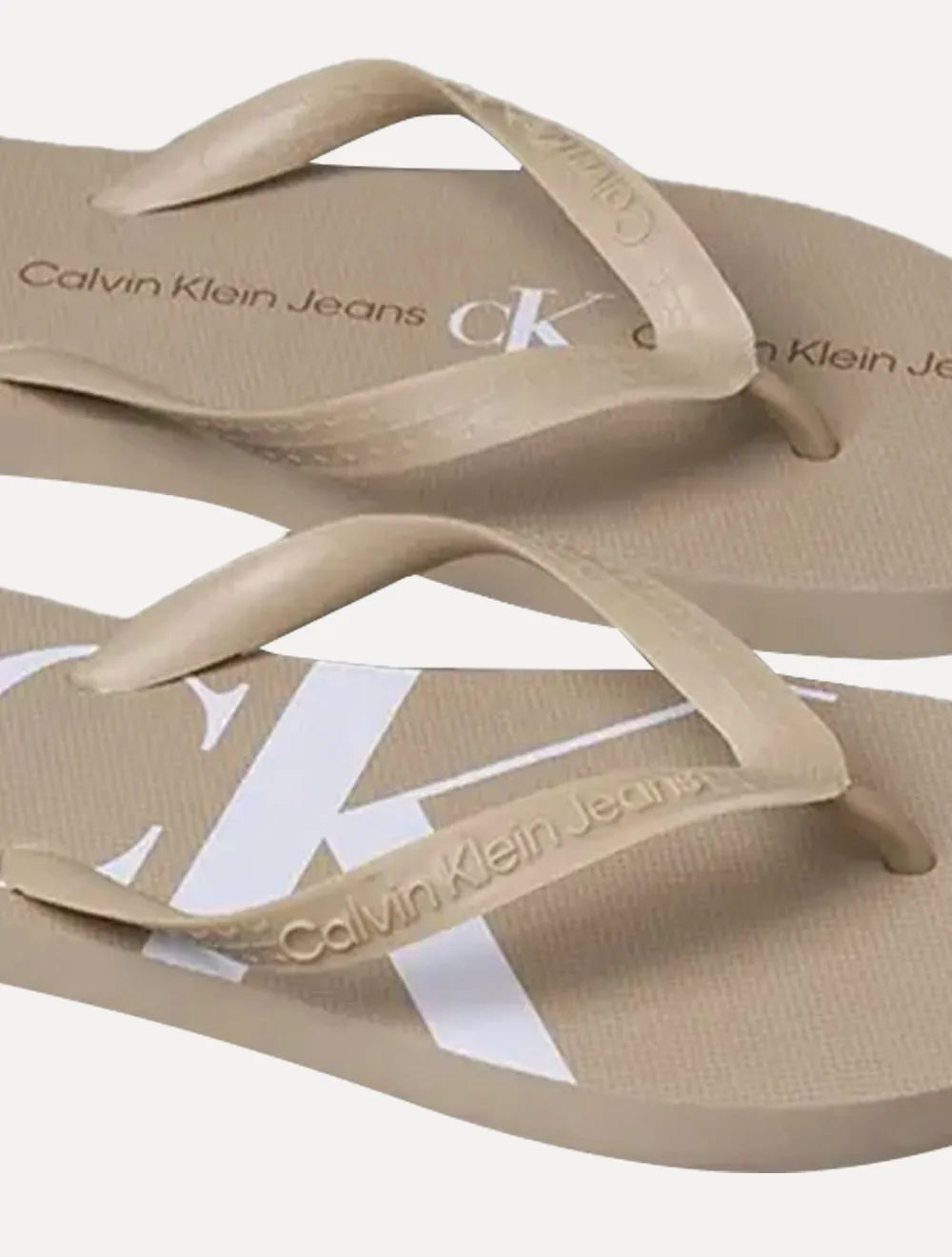 Chinelo Calvin Klein Jeans Logo Flow White Cáqui Médio