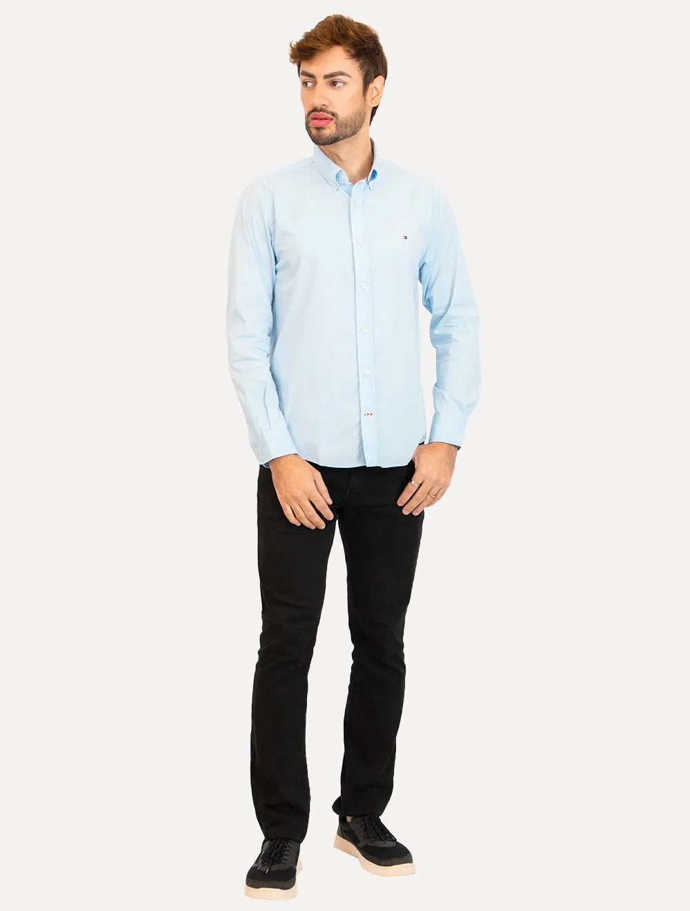 Camisa Tommy Hilfiger Masculina Regular Core Flex Poplin Azul Claro