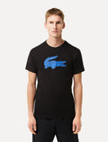 Camiseta Lacoste Masculina Jersey Sport 3D Blue Logo Preta