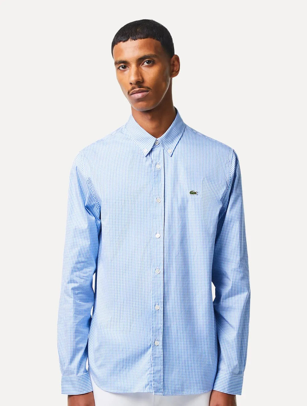 Camisa Lacoste Masculina Regular Casual Cotton Xadrez Azul/Branca