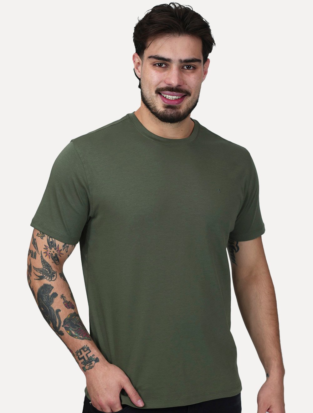 Camiseta Aramis Masculina Basic Lisa Mono Liquid Cotton Verde Militar