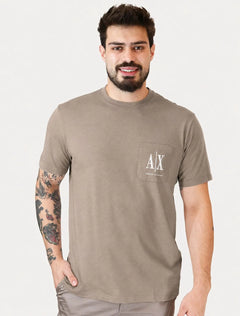 Camiseta Armani Exchange Masculina Regular Fit Pocket AX Logo Cáqui