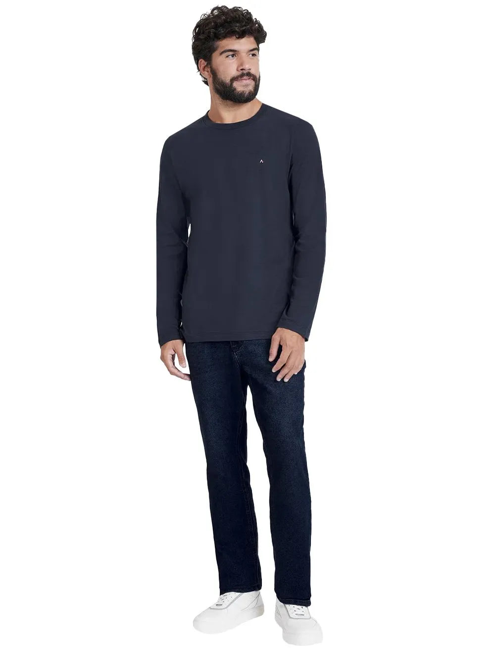Camiseta Aramis Masculina Manga Longa Basica Logo Azul Marinho