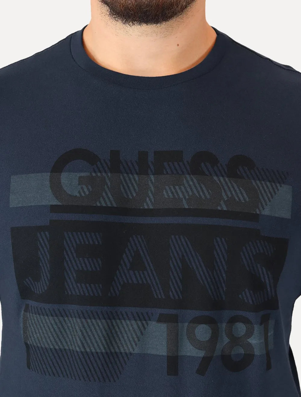 Camiseta Guess Masculina Silk Logo Scratchs Azul Marinho