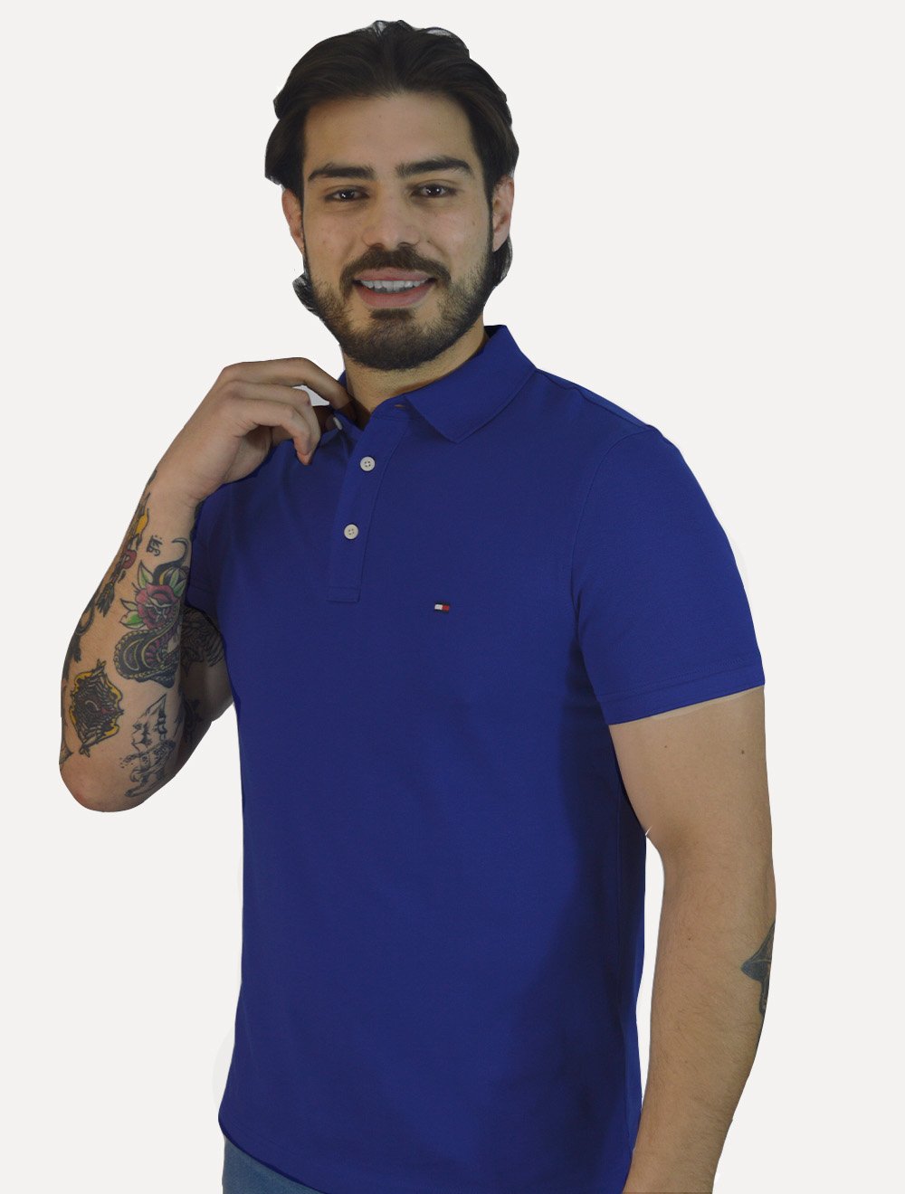 Polo Tommy Hilfiger Masculina Slim Piquet 1985 Azul Royal