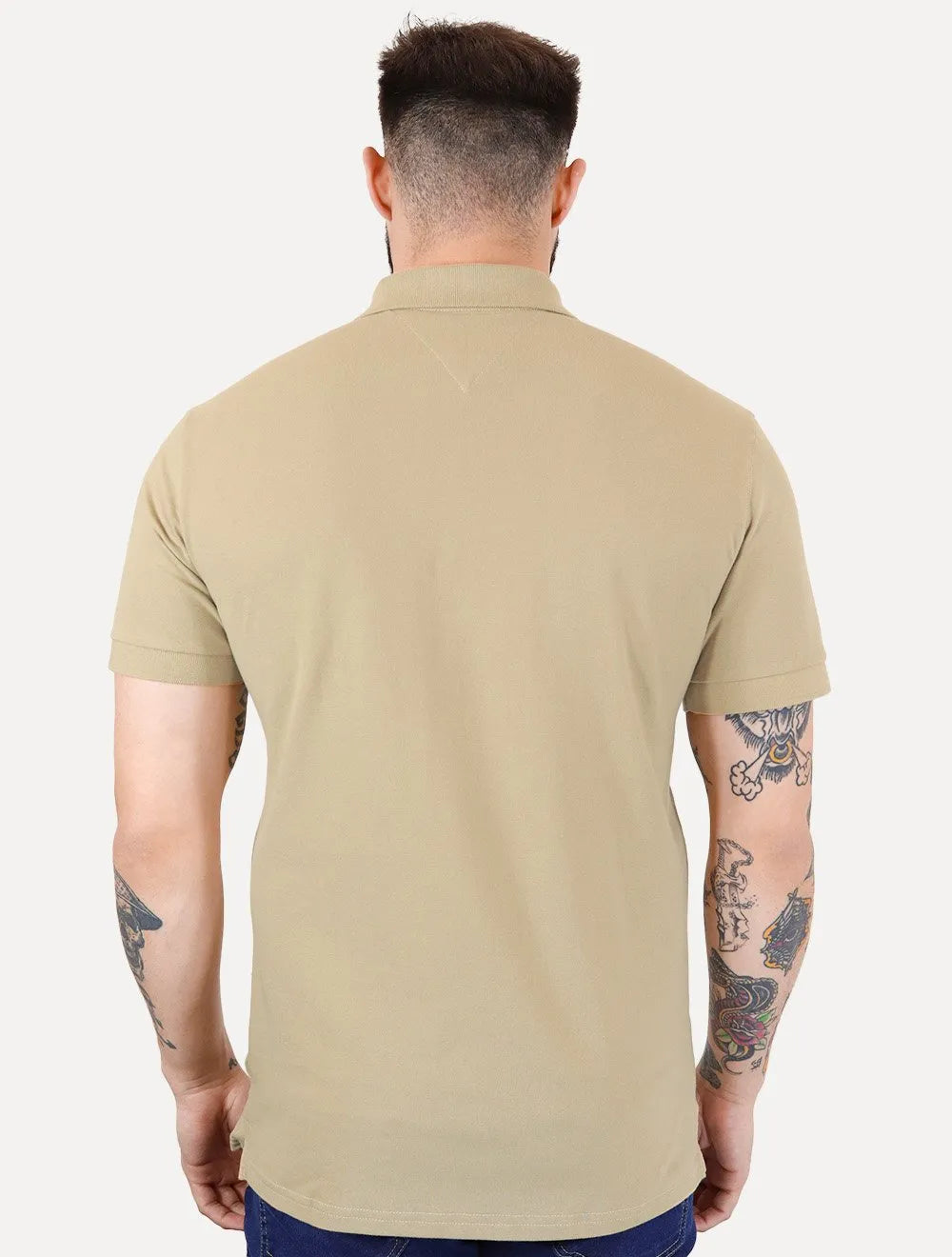 Polo Tommy Hilfiger Masculina Piquet Regular Placket Marrom Claro