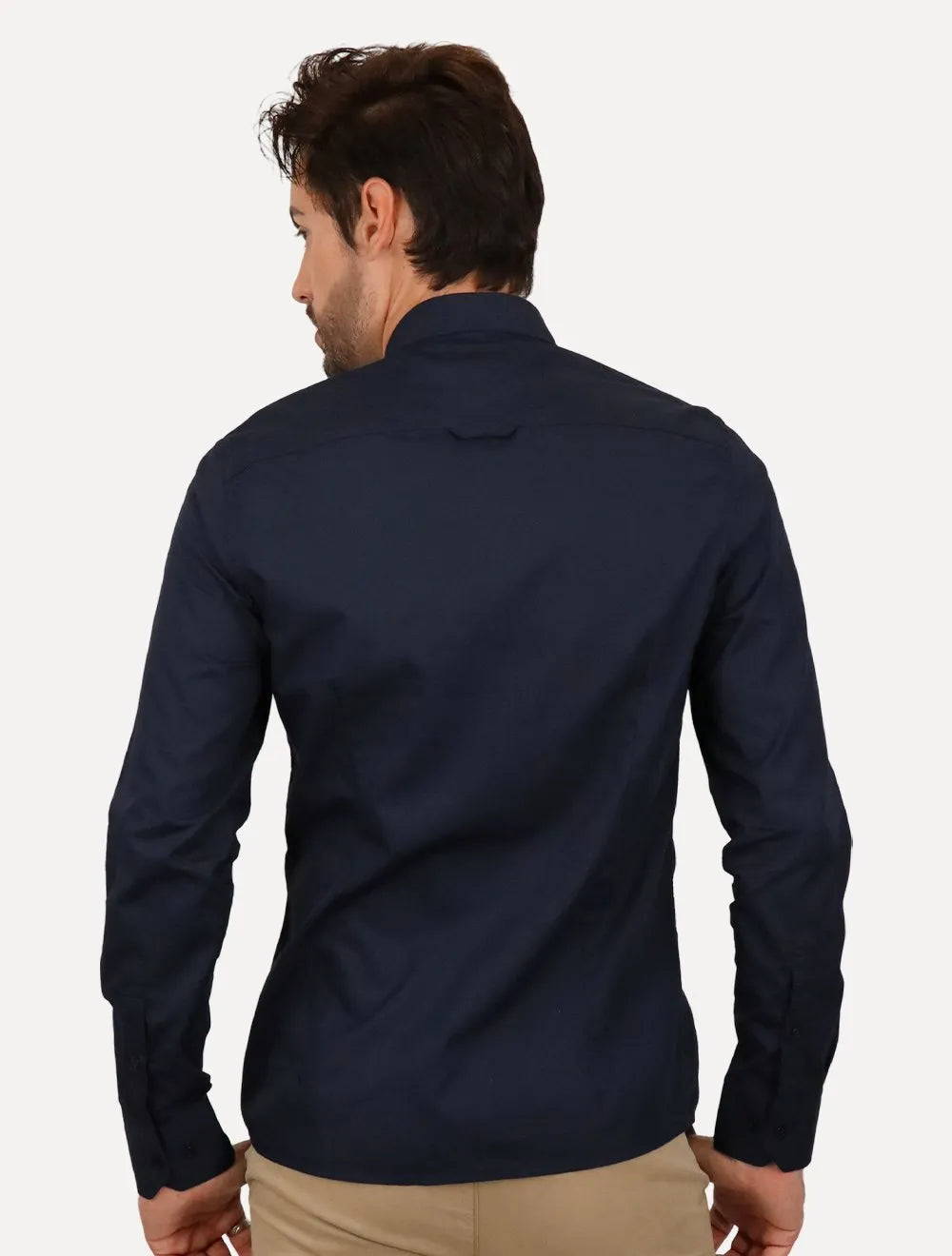 Camisa Tommy Jeans Masculina Slim Original Stretch Azul Marinho