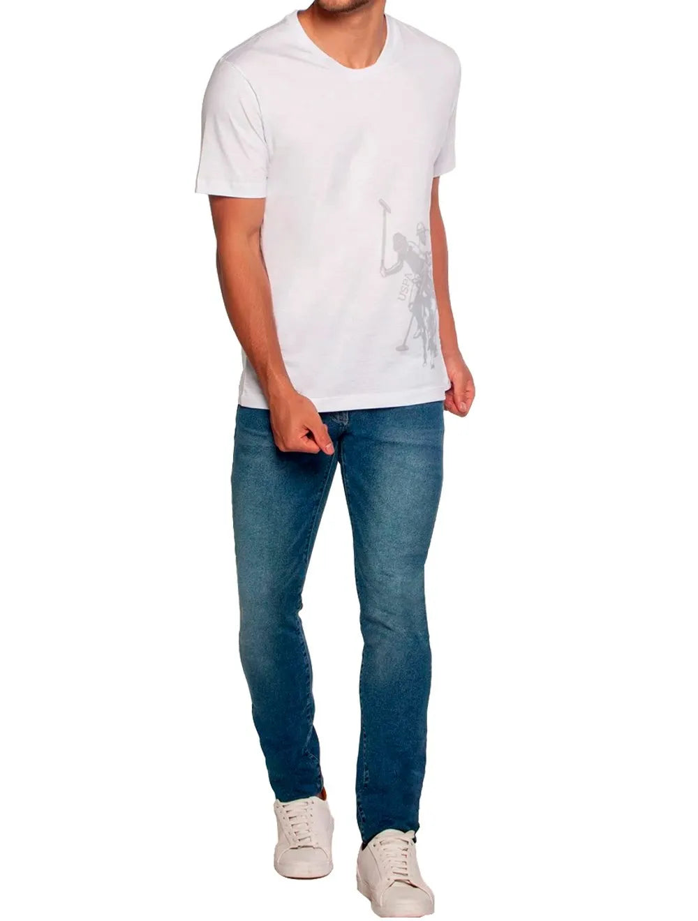 Camiseta U.S. Polo Assn Masculina Crewneck Side Graphic Branca