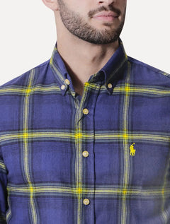 Camisa Ralph Lauren Masculina Custom Flannel Xadrez Banff Azul Marinho