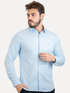 Camisa John John Masculina Slim Blu Logo Azul Claro