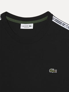 Camiseta Lacoste Masculina Regular Fit Listrada Logo Preta