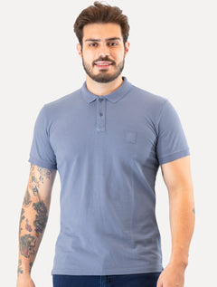 Polo Guess Masculina Piquet Small Patch Azul Médio