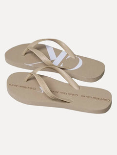 Chinelo Calvin Klein Jeans Logo Flow White Cáqui Médio