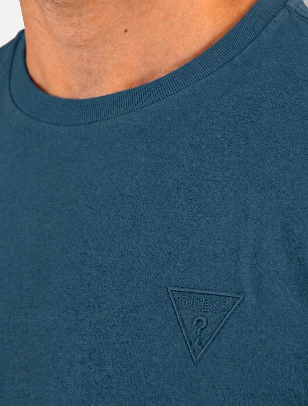 Camiseta Guess Masculina Bordado Peito Azul