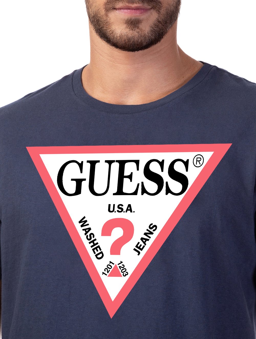 Camiseta Guess Masculina Logo Print Azul Marinho