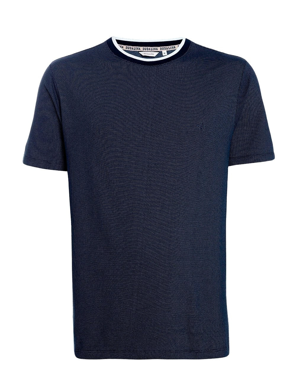Camiseta Dudalina Regular Retilinea Gola Dots Azul Marinho