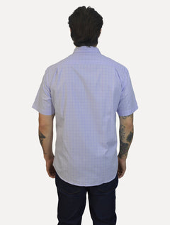 Camisa Dudalina Masculina Manga Curta Confort Superfine Cotton Light Logo Xadrez Azul Claro