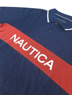 Polo Nautica Piquet Frisos Logo Colorblock Azul Marinho