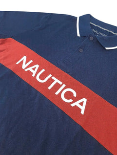 Polo Nautica Piquet Frisos Logo Colorblock Azul Marinho
