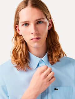 Camisa Lacoste Masculina Manga Curta Regular Oxford Pocket Azul Claro