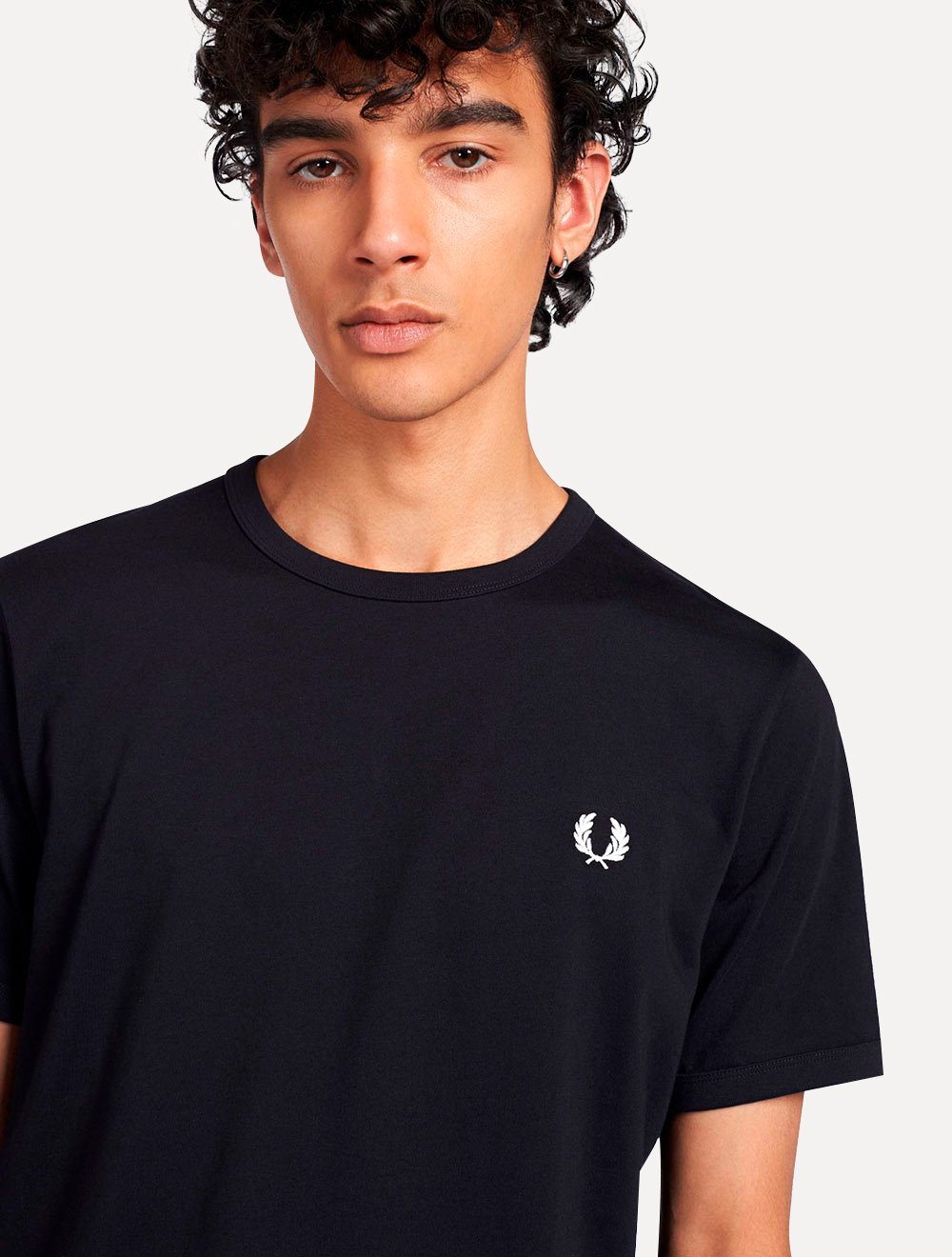Camiseta Fred Perry Masculina Regular Ringer Logo Azul Marinho