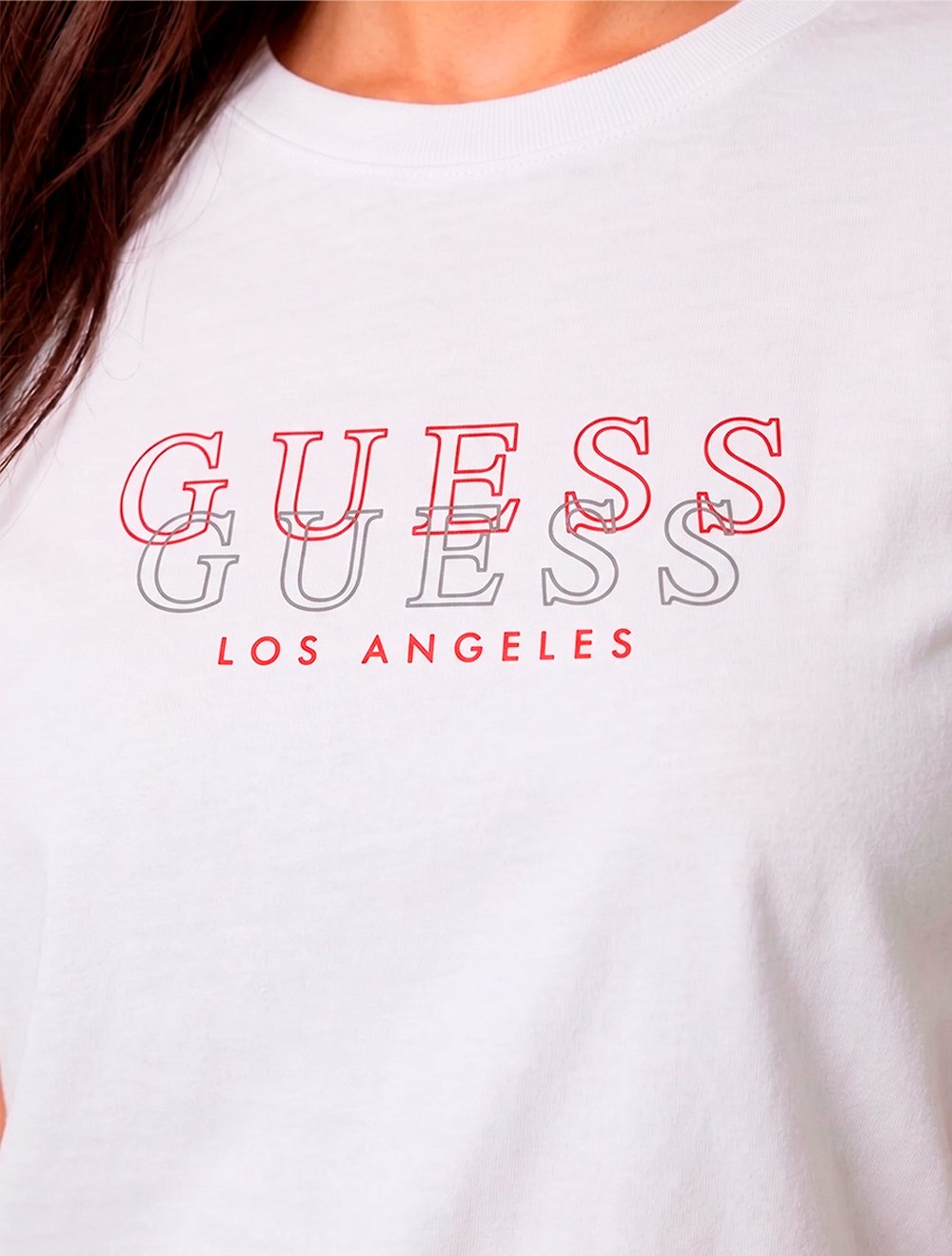 Camiseta Guess Feminina Los Angeles Double Outline Logo Branca