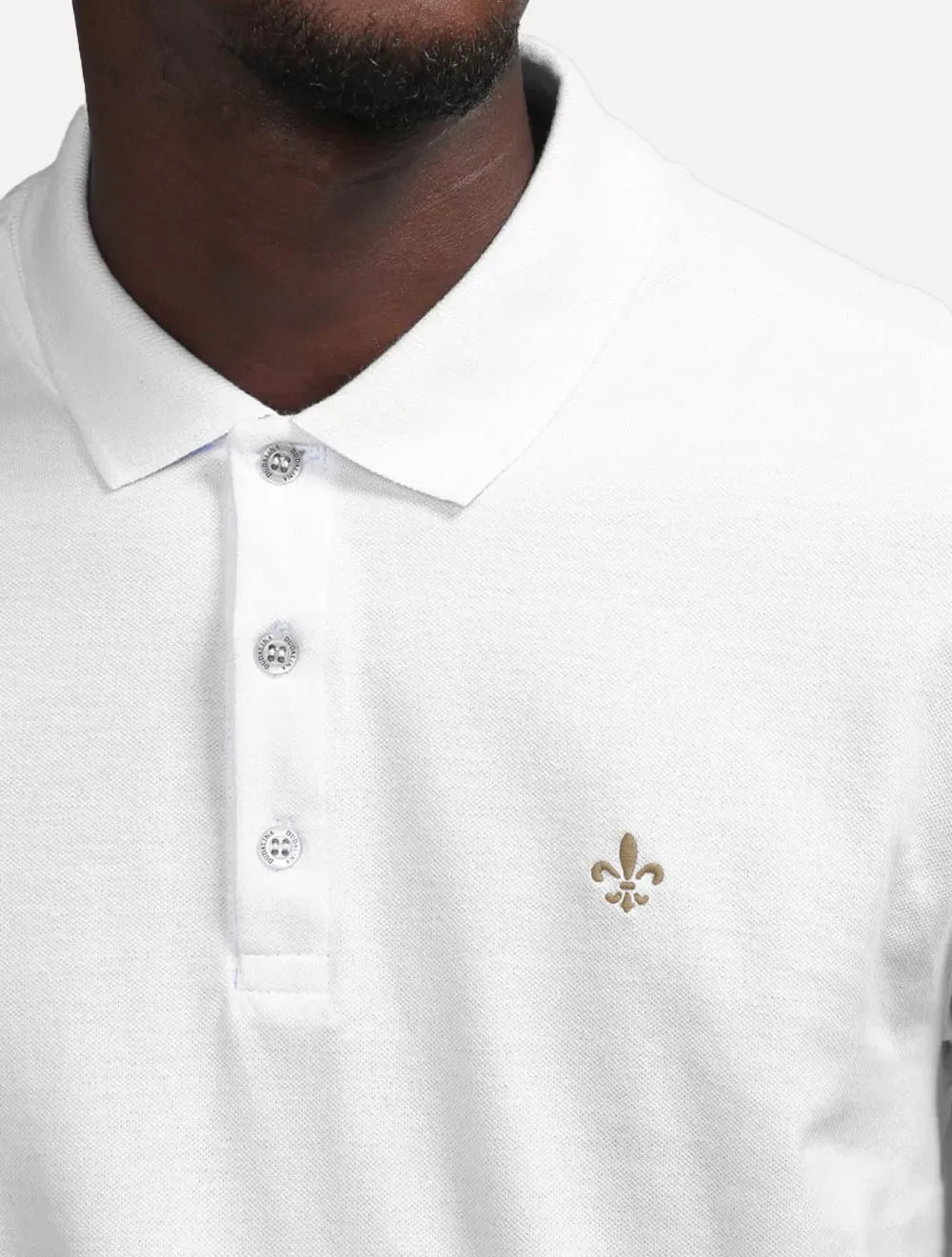 Polo Dudalina Masculina Piquet Brown Logo Bordado Branca
