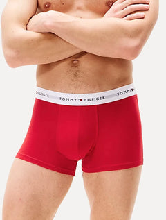 Cueca Tommy Hilfiger Cotton Stretch Trunk Vermelha Marinho e Branca Pack 3UN